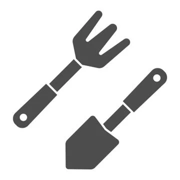 Spatula and small rake solid icon, gardening concept, set of hand garden tools Stock Illustration