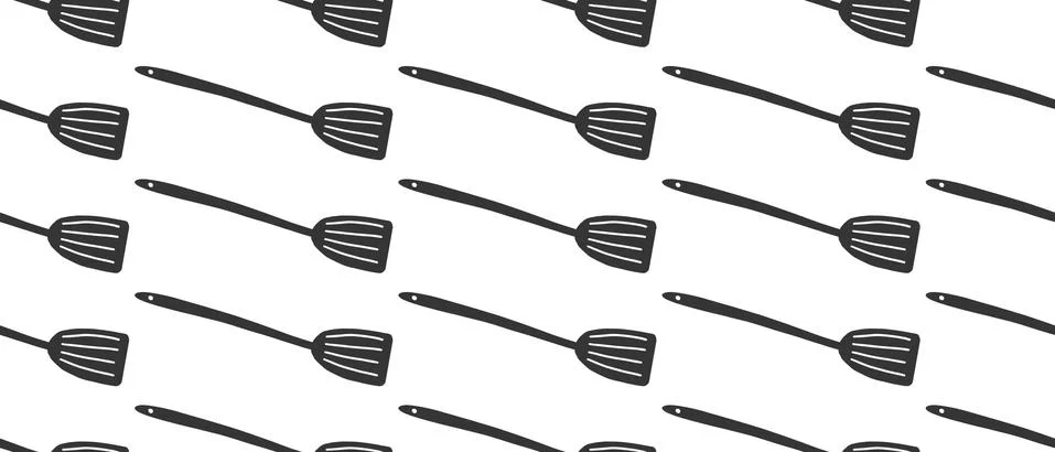 Spatula for cooking. Seamless vector pattern. Black vector icon isolated on a Stock Illustration
