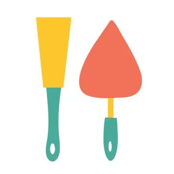 Spatula of different shapes and sizes on an isolated background. construction Stock Illustration