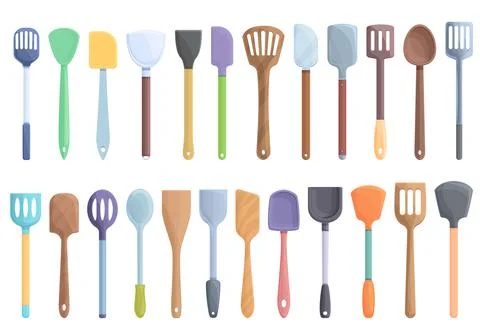 Spatula icons set cartoon vector. Baking accessory Stock Illustration