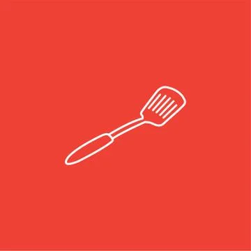 Spatula Line Icon On Red Background. Red Flat Style Vector Illustration Stock Illustration