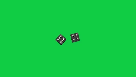Spawn 3D black dice tumbling, colliding, slowing, settling on transparent bg Stock Footage 340269581