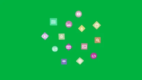 Spawn sending icons forming pulsing ring, scattering and fading on transparent Stock Footage 334726981