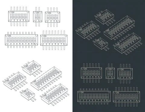 SPDT Multi-pole slide switches blueprints Stock Illustration