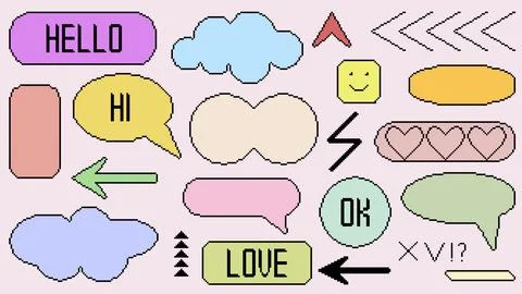 Speak bubble pixel art set. Ilustração Stock