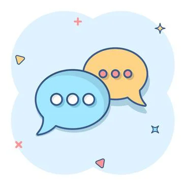 Speak chat sign icon in comic style. Speech bubbles cartoon vector illustrati Stock Illustration