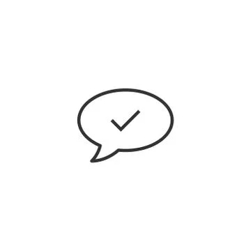 Speak chat sign icon in flat style. Speech bubble with check mark vector illu Stock Illustration