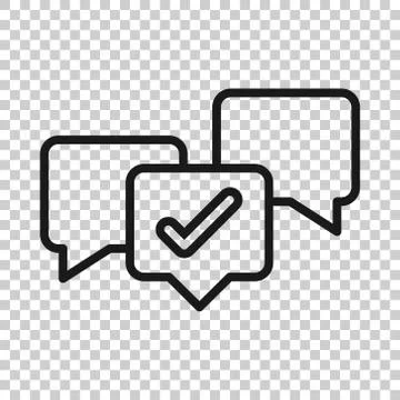 Speak chat sign icon in flat style. Speech bubble with check mark vector illu Stock Illustration