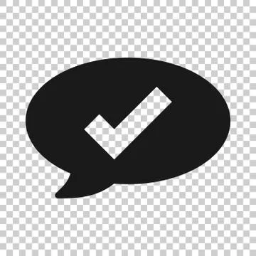 Speak chat sign icon in flat style. Speech bubble with check mark vector illu Illustrazione stock