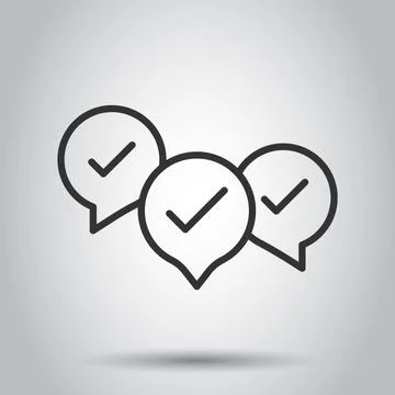 Speak chat sign icon in flat style. Speech bubble with check mark vector illu Illustrazione stock
