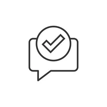 Speak chat sign icon in flat style. Speech bubble with check mark vector illu Illustrazione stock