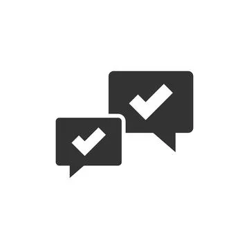 Speak chat sign icon in flat style. Speech bubble with check mark vector illu Stock Illustration