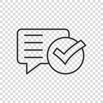 Speak chat sign icon in flat style. Speech bubble with check mark vector illu 스톡 일러스트