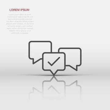 Speak chat sign icon in flat style. Speech bubble with check mark vector il.. イラスト素材