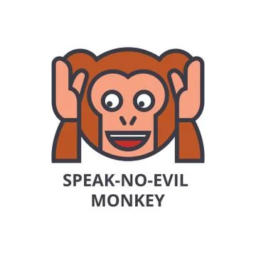 Speak no evil emoji vector line icon, sign, illustration on background, editable Illustration