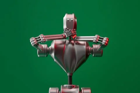 Speak no evil isolated robot on green background Stock Illustration
