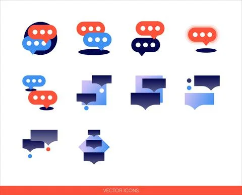 Speak symbol speech bubble icon set of color types. Isolated vector sign symb Stock Illustration