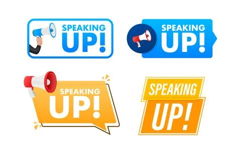 Speak up text with Megaphone label set. Megaphone in hand promotion banner Illustration