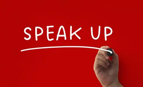 Speak up text on red cover background. Business culture concept Stock Photos