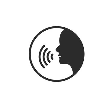 Speak voice vector icon person. Talk speech wave command sound control face イラスト素材