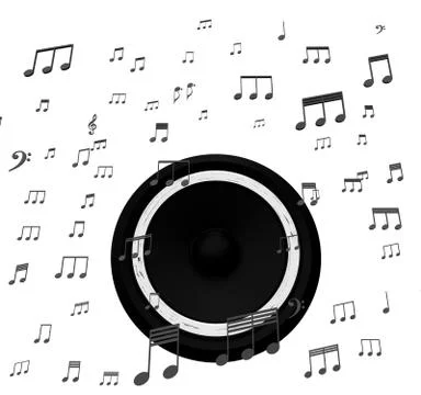 Speaker and music notes shows soundtrack disco or concert Stock Illustration