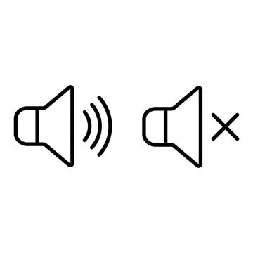 Speaker and mute icons in linear style. Vector. Illustrazione stock
