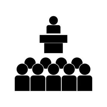 Speaker before the audience black icon . Stock Illustration