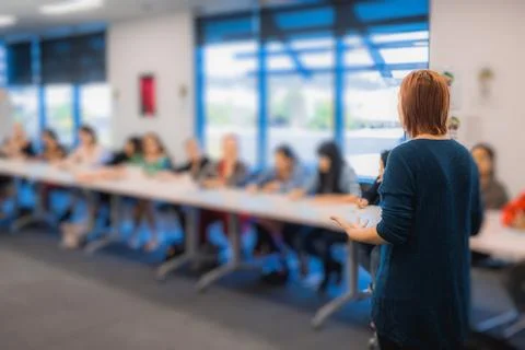 Speaker at the audience with Public Presentations. Stock Photos