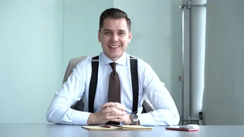 Speaker businessman talking at webcam making conference video call Stock Footage 134461241