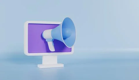 Speaker with computer on blue background Stock Illustration
