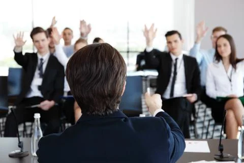 Speaker at conference Stock Photos