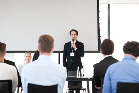 Speaker at conference Stock Photos