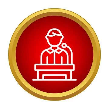 Speaker delivering speech from podium with microphone Stock Illustration