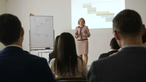 Speaker demonstrating material using projector 스톡 동영상 108010024