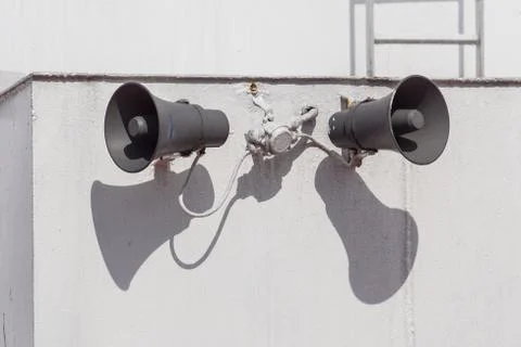 Speaker for external broadcasting . external speakers . megaphone Stock Photos