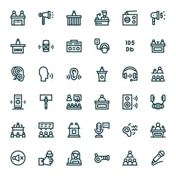 Speaker featuring 36 64x64 Vector Icons in Bold Line Design Stock Illustration