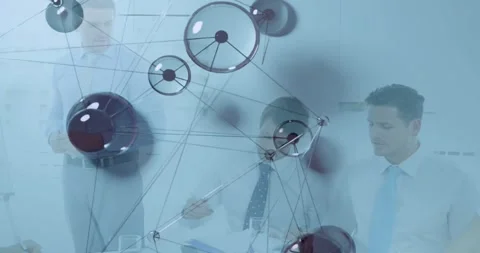 Speaker gesturing, starting node mesh drifting over frame, hiding faces while Video stock 333968596