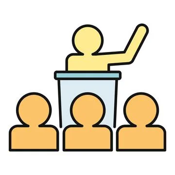 Speaker giving presentation from podium to audience Stock Illustration