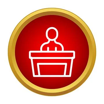 Speaker giving presentation at podium icon in red circle イラスト素材