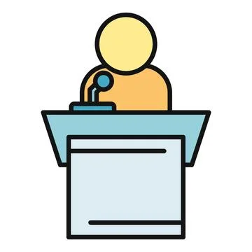 Speaker giving presentation at podium with microphone イラスト素材