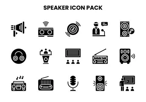 Speaker Glyph Set Icons Pack Stock Illustration