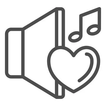 Speaker with heart and note line icon, sound design concept, love for music Stock Illustration
