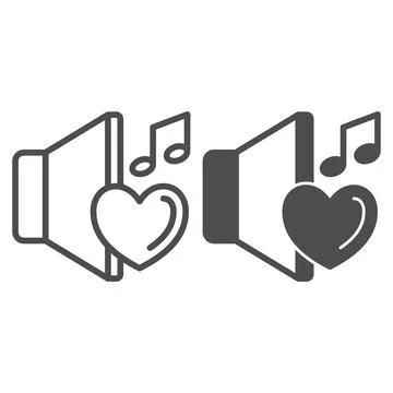Speaker with heart and note line and solid icon, sound design concept, love for Stock Illustration