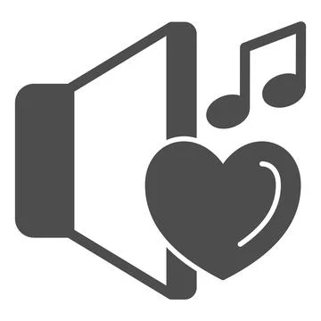 Speaker with heart and note solid icon, sound design concept, love for music Stock Illustration