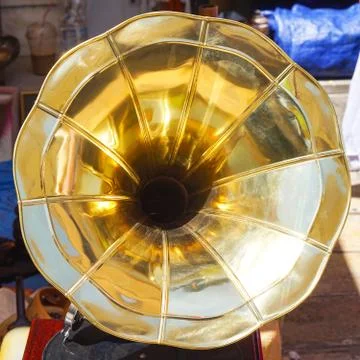 Speaker horn at antique vintage gramophone Stock Photos