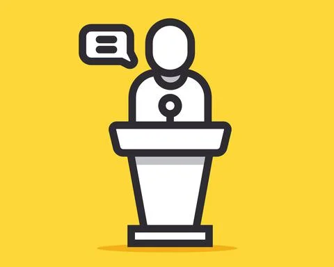 Speaker icon behind the podium. Stock Illustration