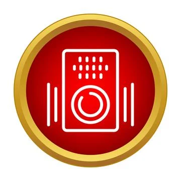 Speaker icon broadcasting sound waves in red circle Stock Illustration
