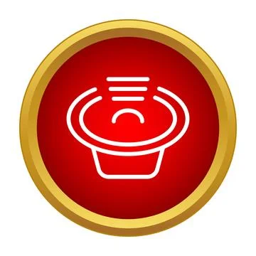 Speaker icon emitting sound waves in red button Stock Illustration