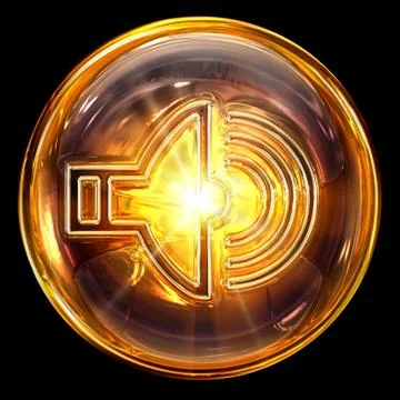 Speaker icon fire, isolated on black background. Stock Illustration
