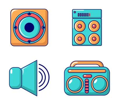 Speaker icon set, cartoon style Stock Illustration